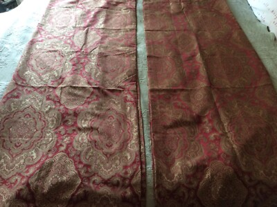 Noble Excellence Burgundy Red Gold  Damask Lined Window Curtain  Panels 50 X 84''