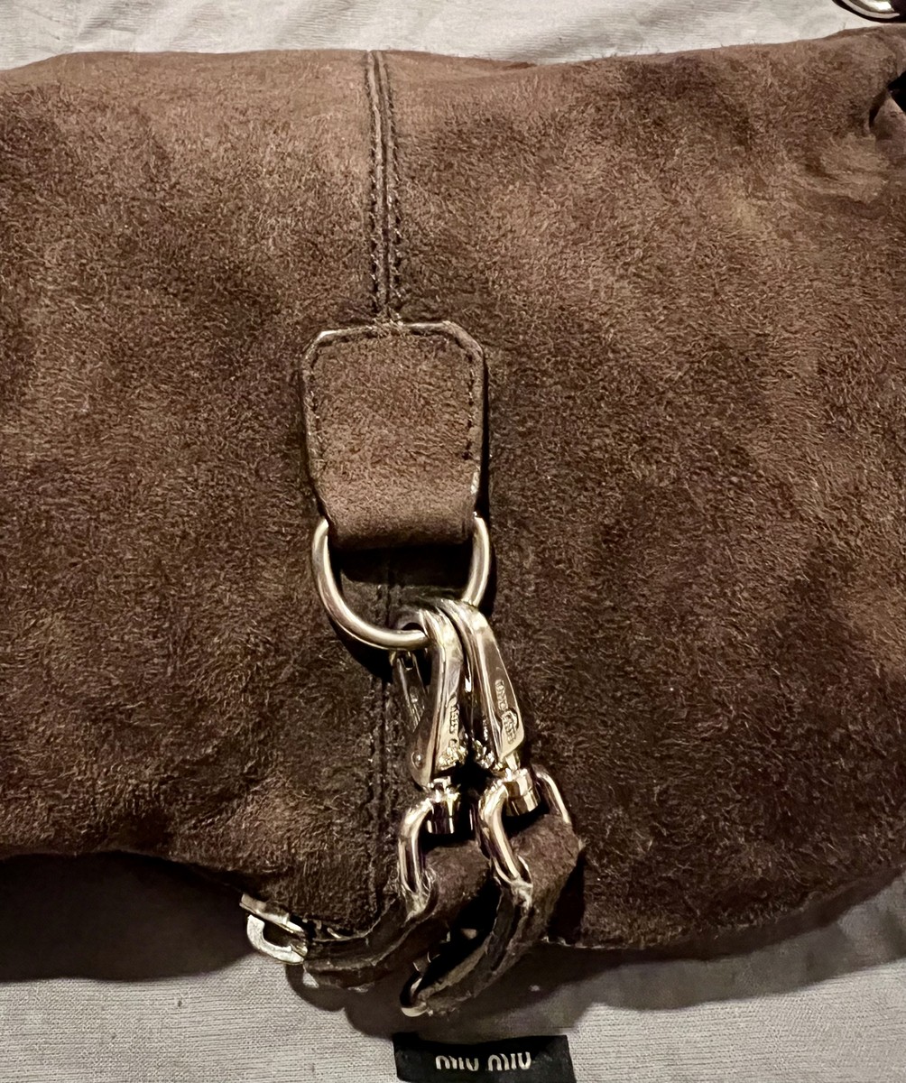 MIU MIU Vintage Brown Suede Bag Large Zipper Handbag | eBay