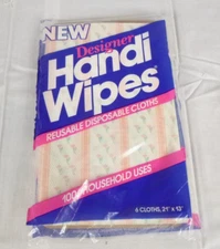 NOS Pk of 6 Vtg Designer Handi Wipes Peach Stripes & Flowers 21x13" each
