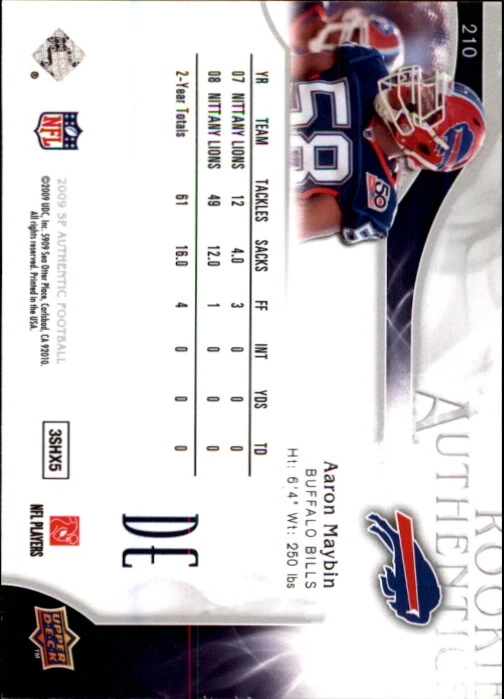 A1642- 2009 SP Authentic #210 Aaron Maybin RC /999 SAMPLE PIC - Image 2 of 2