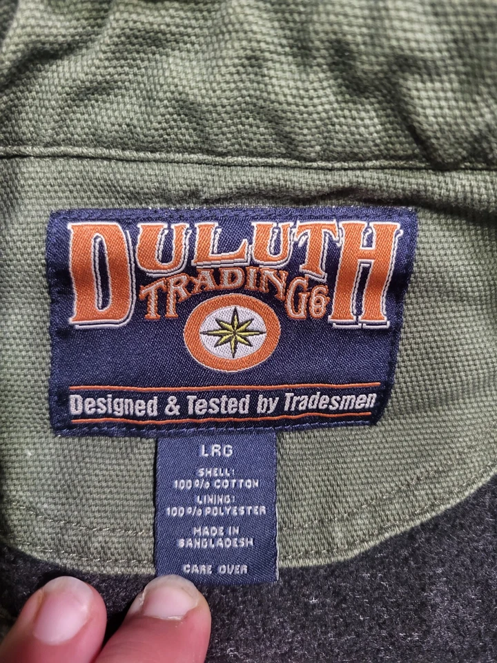 Camisa Duluth Chaqueta Para Hombres Grande Verde Lona Forrada de Vellón Ropa de Trabajo Cazadora Botón Foto 3 de 4