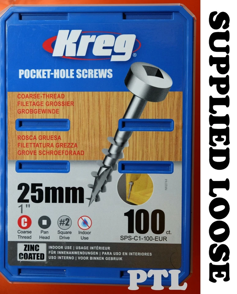 250 GENUINE KREG 1" 25mm Coarse Pocket Screws Zinc coated PAN HEAD suppliedLoose