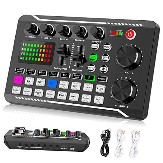 Live Sound Card Audio Mixer, Podcast Audio Interface with DJ Mixer F998