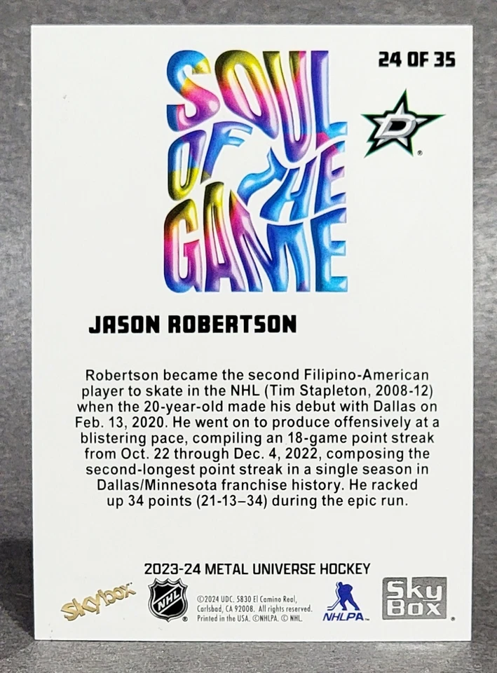 2023-24 SkyBox Metal Universe Soul of the Game #24 Jason Robertson - Image 2 of 2