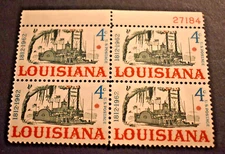 1962 US Stamps Scott #1197 - 4 Cent Plate Block 4 - Louisiana - MNH