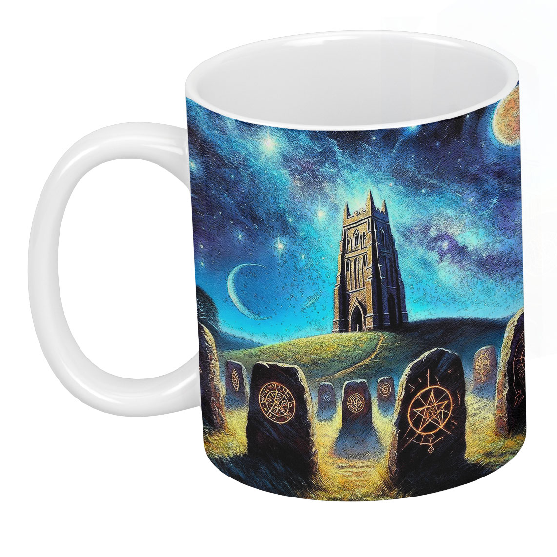 Glastonbury Tor At Rune Spiritual Artwork On Ceramic Classic Mug