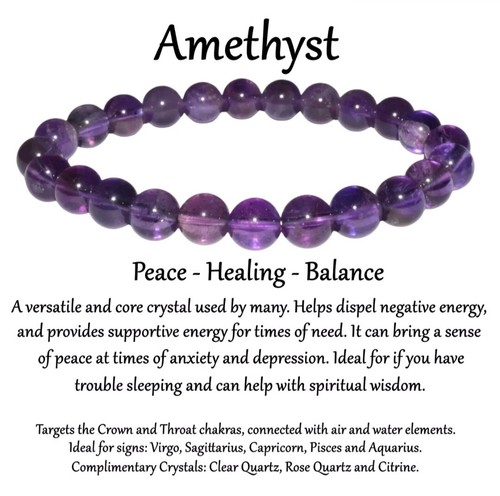 Natural Amethyst Bracelet 8mm Beads Stretchable Gemstone With Certificate - Picture 2 of 6