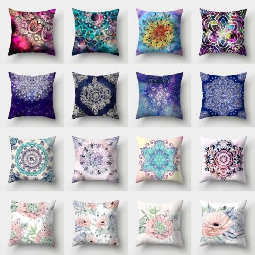  Flannel Colourful Cushion Covers Geometric Floral Throw Pillowcase 45cm - Picture 1 of 41