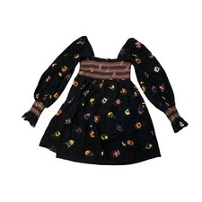 Women S UO Urban Outfitters Isobel Smocked Frock Mini Dress Embroidered Black