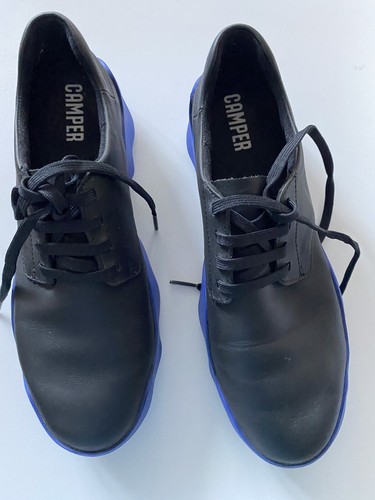 CAMPER Black dub roberised black leather sneakers with blue soles Size 38 - Picture 6 of 11