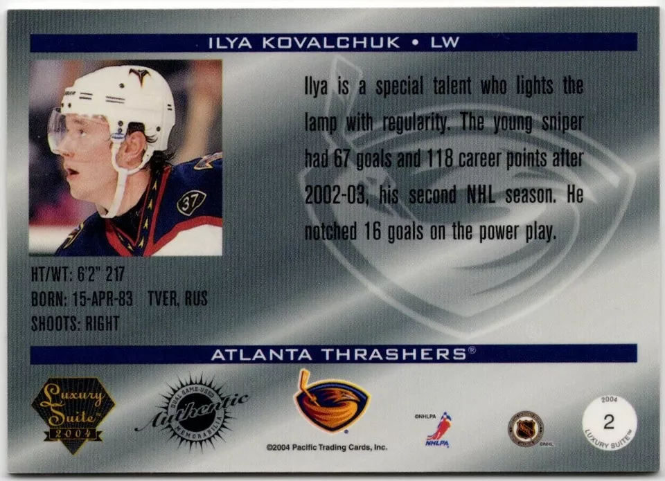 Ilya Kovalchuk Patch 2003-04 SP Authentic Luxury Sweet #2 Thrashers NM /100 - Image 2 of 3