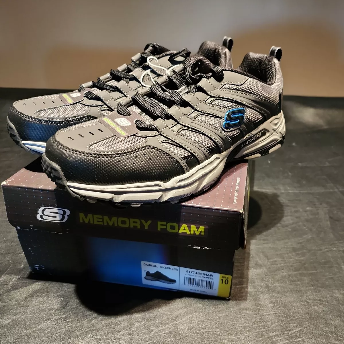 Beregn godkende snesevis Skechers Men&#039;s Stamina Plus-RAPPEL 51274S Charcoal Memory Foam  Men&#039;s Size 10 NIB | eBay