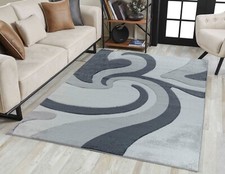 Valencia Modern Swirl Design Small - Large Hand Carved Rugs - Grey/Black