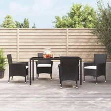 vidaXL Outdoor Patio Chairs-Frame,Black Poly Rattan, Includes Cushions,4pcs