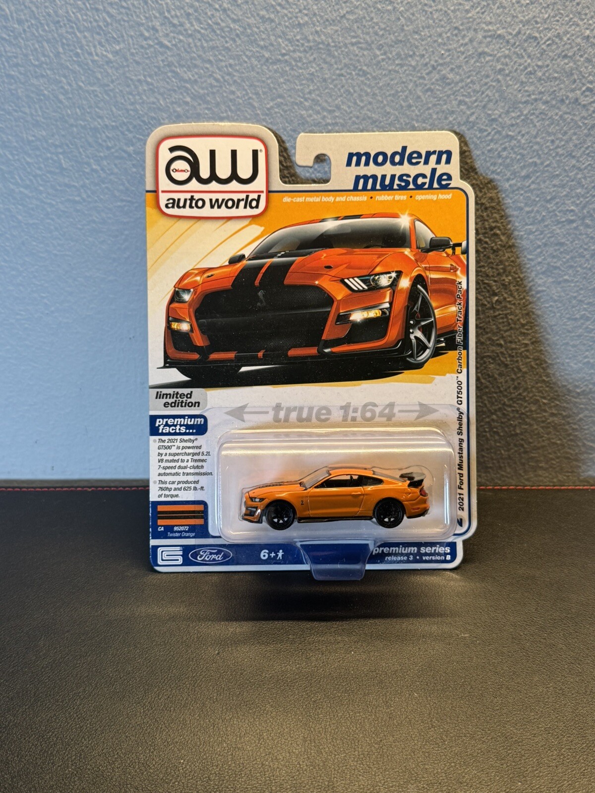 2024 Auto World Modern Muscle 2021 Ford Mustang Shelby GT500 Orange Limited Edition 2 of 3 Diecast Model