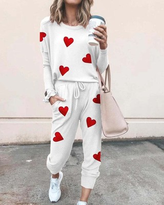Love Printed Trousers Fashion Casual Suit
