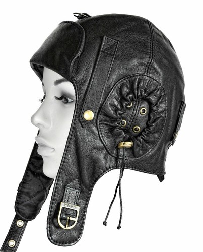 Leather Aviator Hat Biker Helmet 