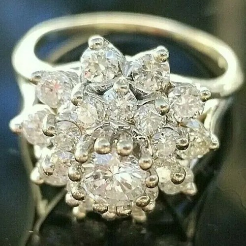 1.34 TCW Round Moissanite Flower Design Engagement Ring 14K White Gold Plated - Picture 6 of 6