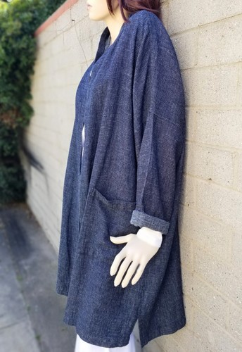 EILEEN FISHER sz L open front hemp cotton coat jacket duster 38" L - Picture 3 of 9