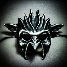 Fire Flame Demon Metallic Masquerade Mask Halloween Costume Black Silver