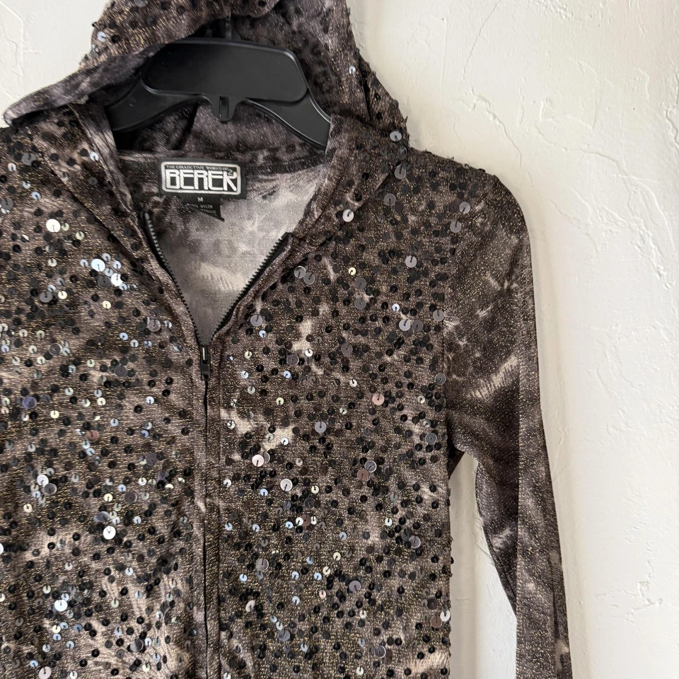 Chaqueta con Capucha Berek Y2k Fairy Grunge Mediana Negra Lentejuelas Metálicas Transparente Cremallera Foto 3 de 4