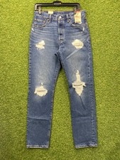 Levis 501 Jeans Womens 29x32 Blue Distressed High Rise Straight Leg Button Fly