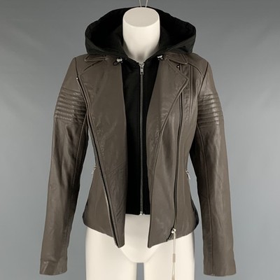 SOIA & KYO GRÖSSE XS Grau Schwarz Leder Gemischte Materialien Jacke mit Kapuze