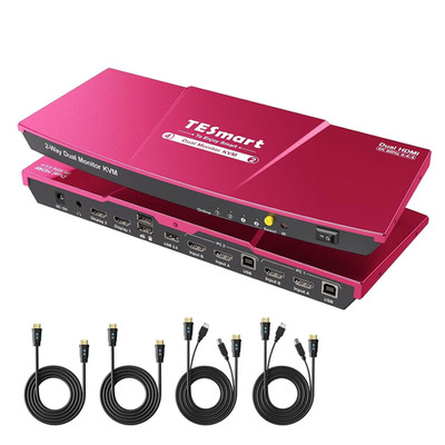 Dual Monitor KVM Switch HDMI 2 Port  4K@60Hz, USB 2.0, EDID Emulator Plug & Play