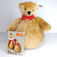 Vintage Steiff Roly Poly Mohair Bear 1988 Replica w/Tags Button in Ear Retro Toy
