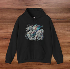 Beautiful Blue Watercolor Dragon Hoodie, Enchanted Dragon Hoodie