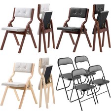 Uimoso Set of 2/4 White Wooden Foldable Chairs with Cushioned Seat