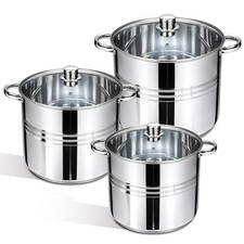 6-Pcs Stainless Steel Stockpot Set with Glass Lids Large Cooking Pot / Cookware
