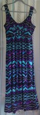 BISOU BISOU Michele Bohbot Maxi DRESS Empire Waist Turquoise Jewel Tones Sz 14P
