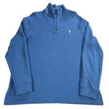 Polo Ralph Lauren Quarter Zip Pullover Sweater Blue Cotton Knit Mens Size L