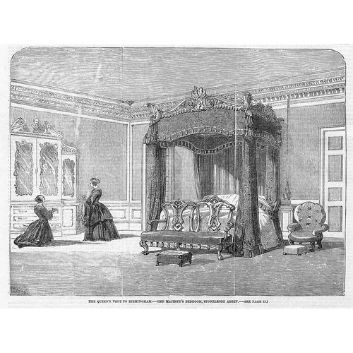 STONELEIGH ABBEY The Queen's Bedroom During Her Visit - Antique Print 1858
