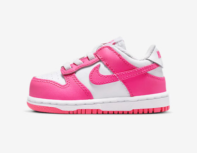 Nike DUNK LOW (TDE) WHITE/LASER FUCHSIA FB9107 102 Toddler Size Free Shipping