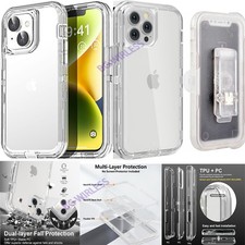 For Apple iPhone 13/13 Pro Max/13 Pro Shockproof Clear Defender Case W/Belt Clip
