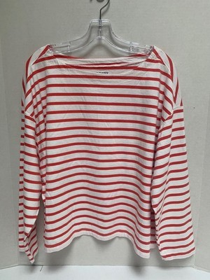 Old Navy Womans Size 2X Red and Off White Striped Tee Shirt Blouse Top