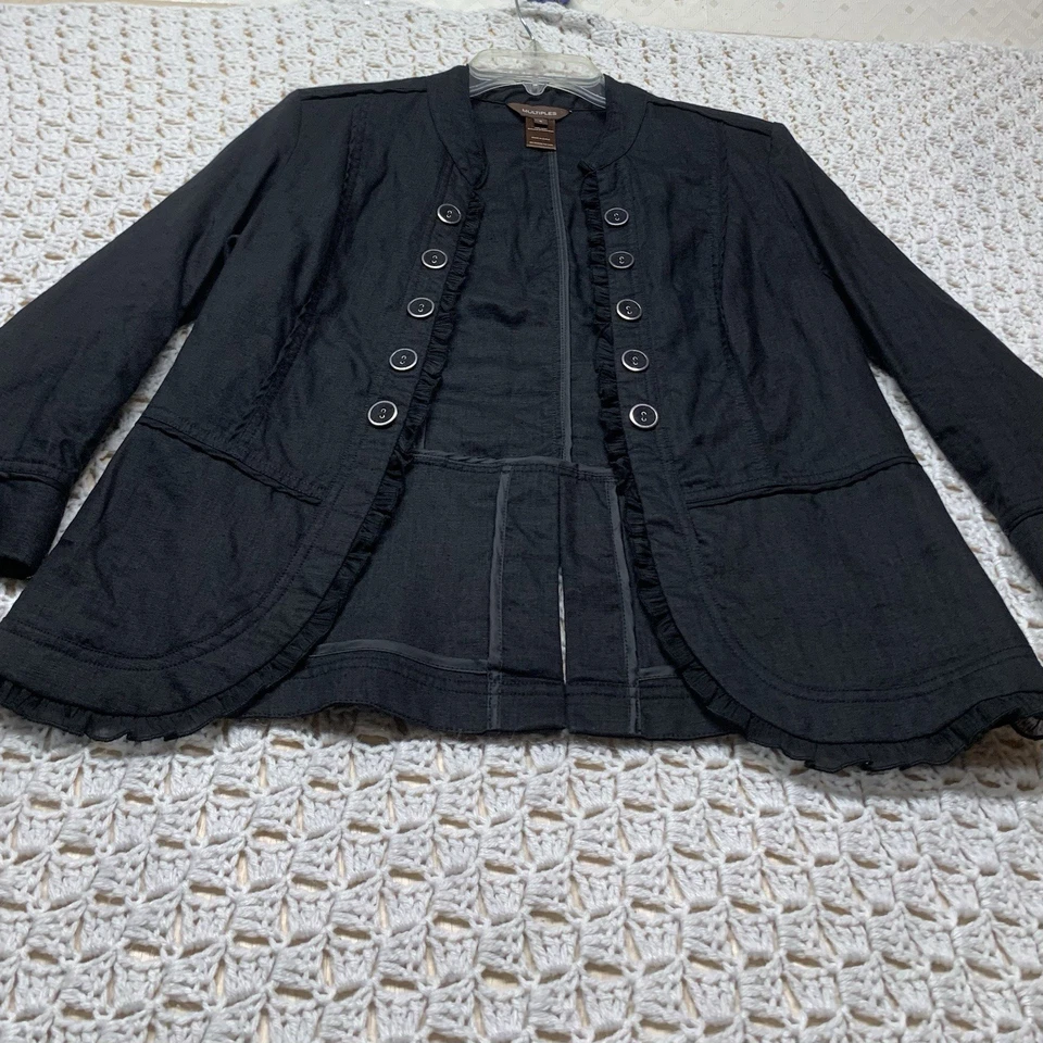 Chaqueta Blazer Multiples 100% Lino Mujer Talla S Militar Negra Botones Delanteros Abiertos Foto 2 de 4
