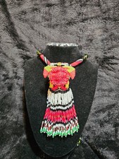 Vintage Native American Indian Seed Bead Necklace Kachina Chief Doll 