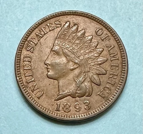 1893 Indian Cent Choice AU Almost Uncirculated