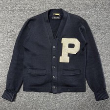 Vintage 50s RARE Circle Navy Blue P Patch Letterman Cardigan Sweater Mens Sz M