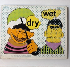 Vintage 1973 12 Piece Wooden Puzzle Playskool Sesame Street Bert Ernie Wet Dry