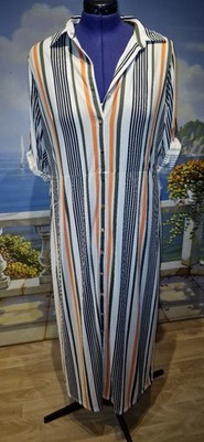 Maxi Kleid Long Bluse Streifenoptik Knopfleiste Gr. XXL eng anliegend