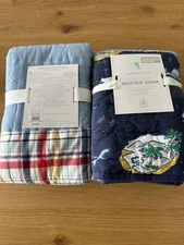 Pottery Barn Kids Surf Vibes Madras Quilted Euro Shams Blue Green Coastal Beach