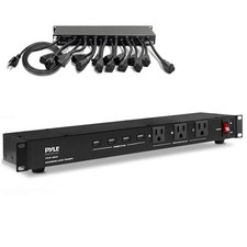 Pyle 19 Outlet 1U Rackmount PDU Power Distribution 15A USB Black