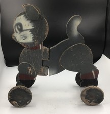 vintage wooden folk art Cat pull Toy Articulated (depression Era)