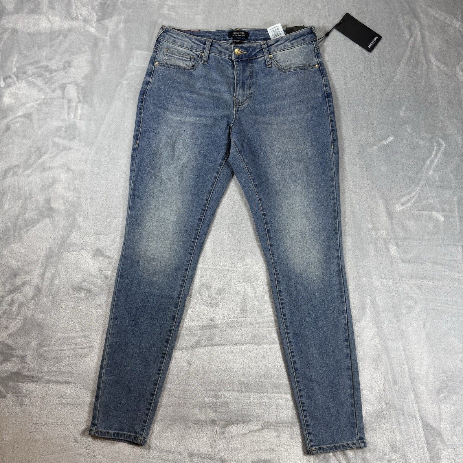 True Religion Jennie Curvy Crystal SN Mid Rise Super Skinny 30 Light Wash