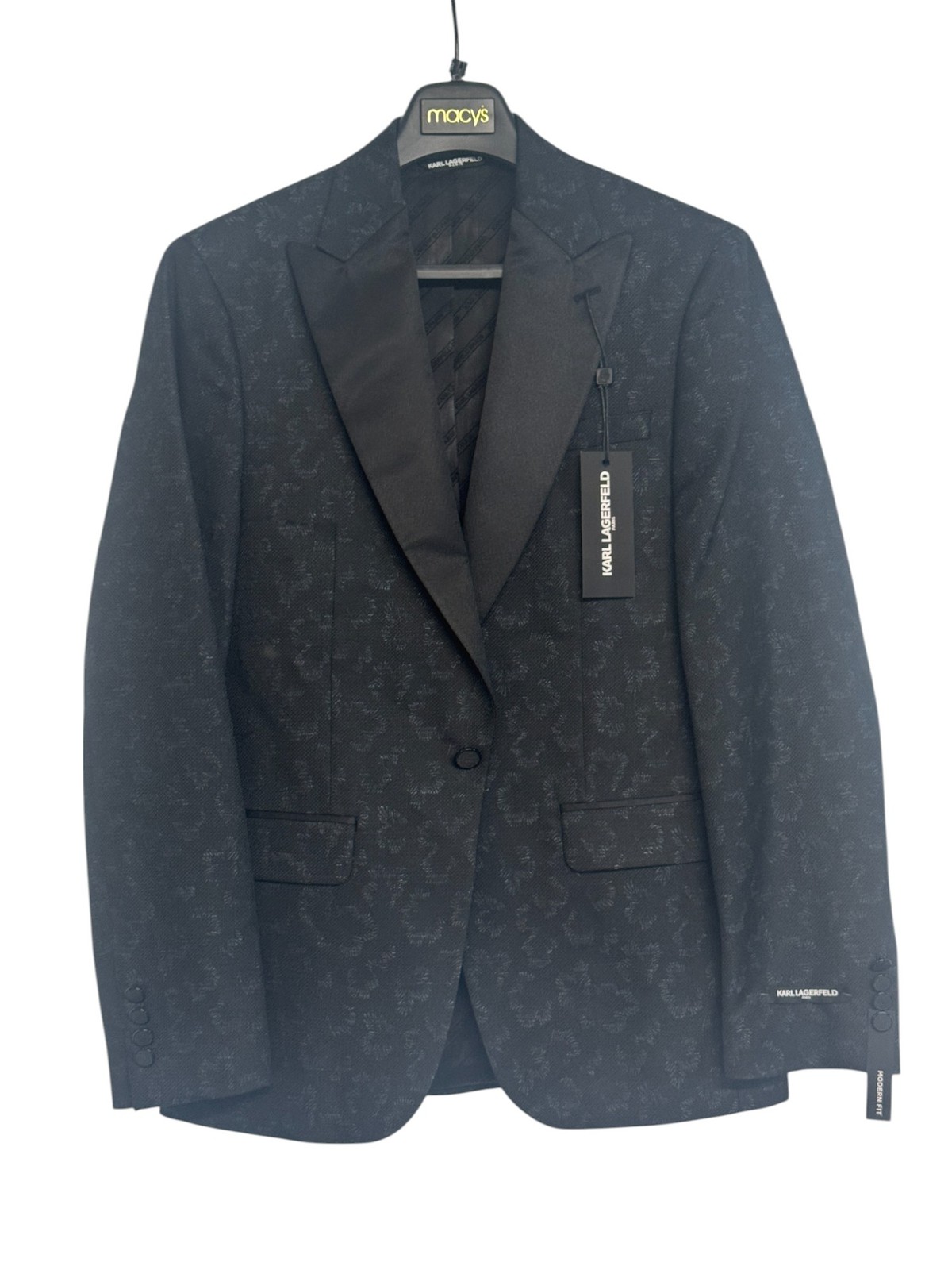 Мужской смокинг-блейзер Karl Lagerfeld Modern Fit 38 S черный стрейчевый в цветочек 13390₽