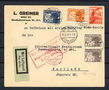 Luftpost-Brief Mischfrankatur Erster Postflug Wien-Berlin 21.3.1927 - b11702